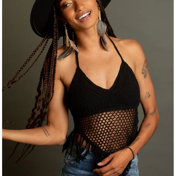 Joyfolie Black Wrenley Crochet Top | Size Large - Picture 2 of 3